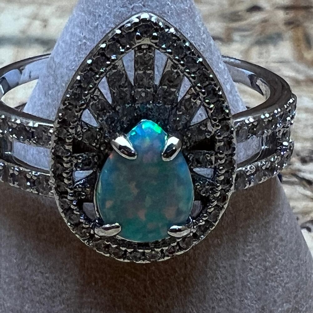Bomb Party Love Yourself Always Lab Grown Pale Green Fire Opal Stone Size 9 Ring - Picture 2 of 9